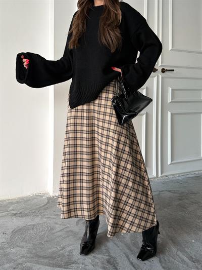 EKOSE KLOŞ ETEK UZUN BOY BEJ-KAHVE