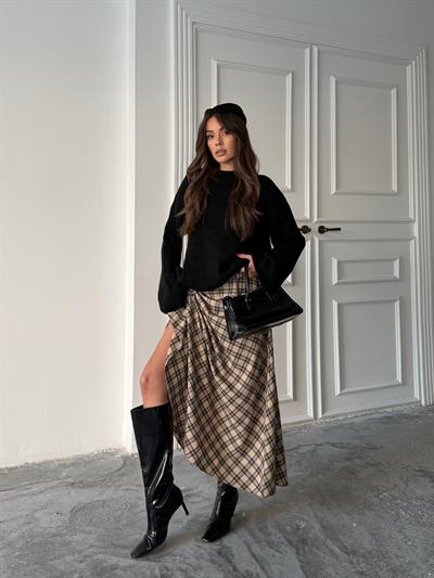 EKOSE KLOŞ ETEK UZUN BOY BEJ-KAHVE