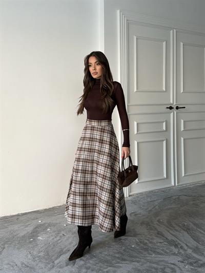 EKOSE KLOŞ ETEK UZUN BOY EKRU-KAHVE