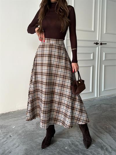 EKOSE KLOŞ ETEK UZUN BOY EKRU-KAHVE