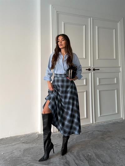 EKOSE KLOŞ ETEK UZUN BOY MAVİ-SİYAH