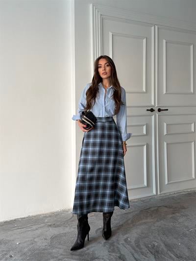 EKOSE KLOŞ ETEK UZUN BOY MAVİ-SİYAH