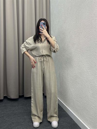 Elf Keten Bej Gömlekli Takım