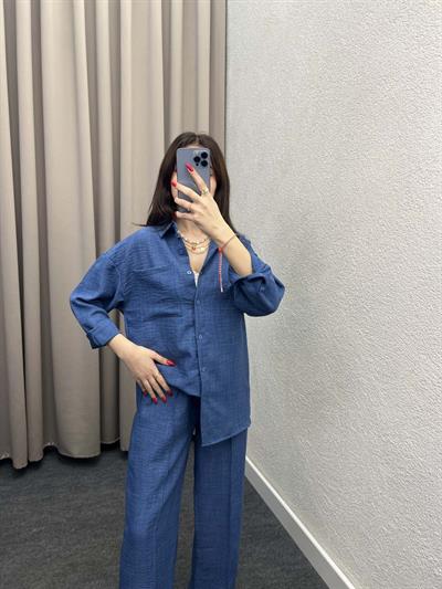 Elf Keten Mavi Gömlekli Takım