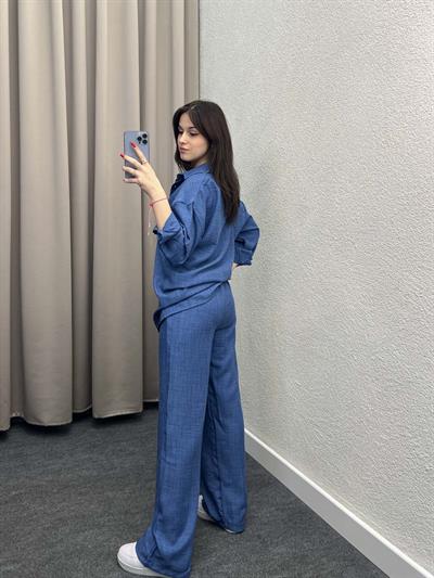 Elf Keten Mavi Gömlekli Takım