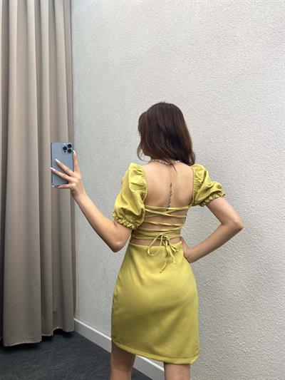 Eliza Olive Sırt Dekolte Elbise