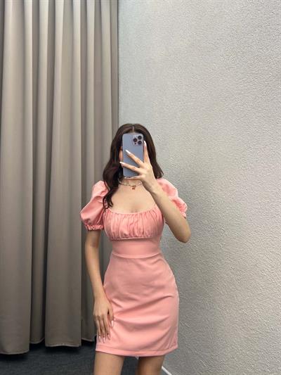 Eliza Pembe Sırt Dekolte Elbise