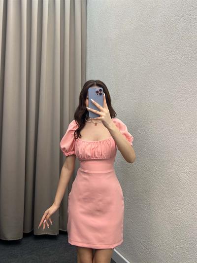 Eliza Pembe Sırt Dekolte Elbise