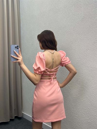 Eliza Pembe Sırt Dekolte Elbise