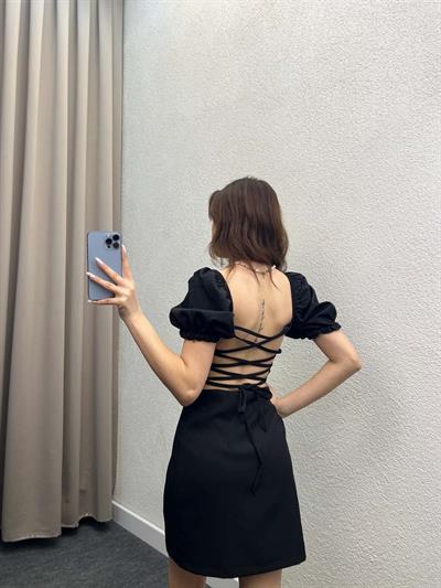 Eliza Siyah Sırt Dekolte Elbise