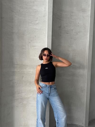 FİTİLLİ KUMAŞ ALO NAKIŞLI ATLET SİYAH