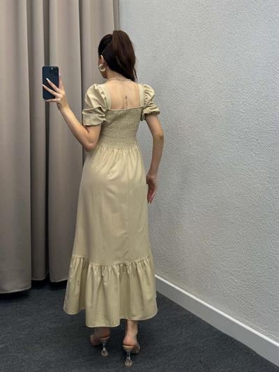 Foas Bej Poplin Elbise
