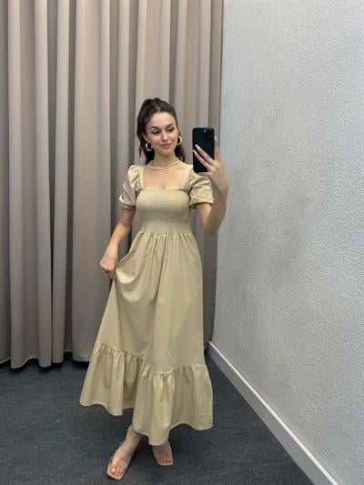 Foas Bej Poplin Elbise