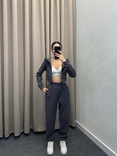 Girdle Üç İplik Şardonlu Füme Eşofman Takımı