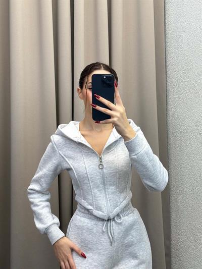 Girdle Üç İplik Şardonlu Gri Eşofman Takımı