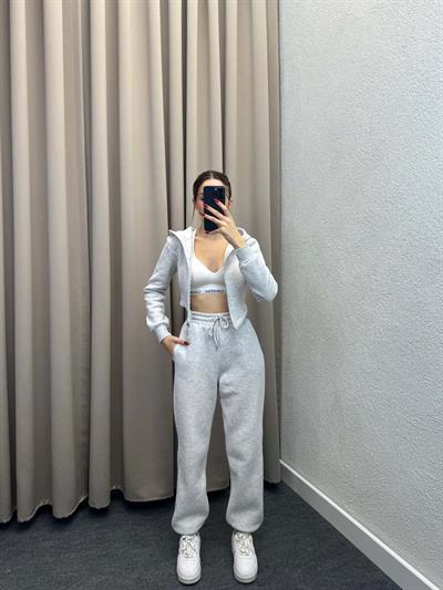 Girdle Üç İplik Şardonlu Gri Eşofman Takımı