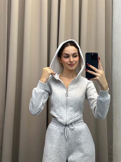 Girdle Üç İplik Şardonlu Gri Eşofman Takımı