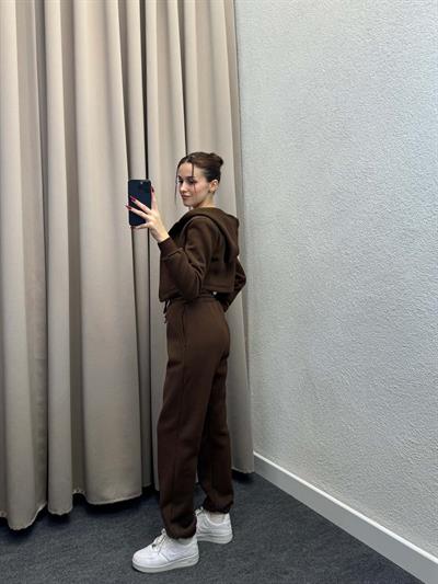 Girdle Üç İplik Şardonlu Kahve Eşofman Takımı