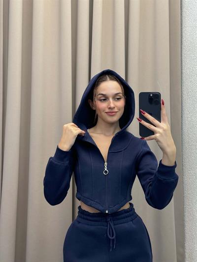 Girdle Üç İplik Şardonlu Lacivert Eşofman Takımı