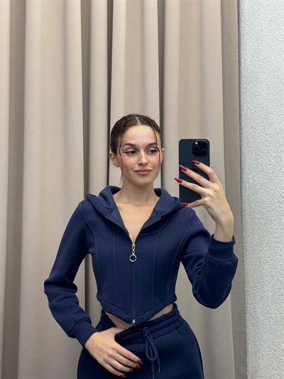 Girdle Üç İplik Şardonlu Lacivert Eşofman Takımı