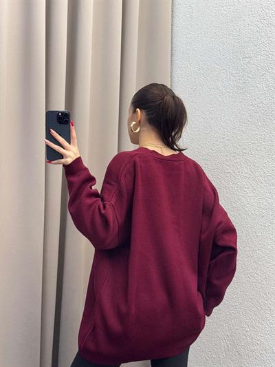 Gold Düğmeli Salaş Bordo Hırka