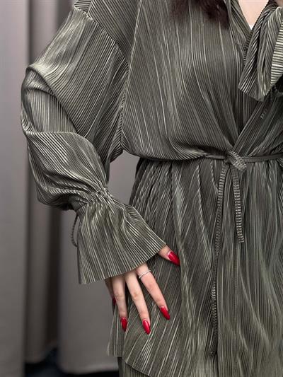 Gracias Haki Pliseli Kimono Takım