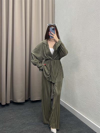 Gracias Haki Pliseli Kimono Takım