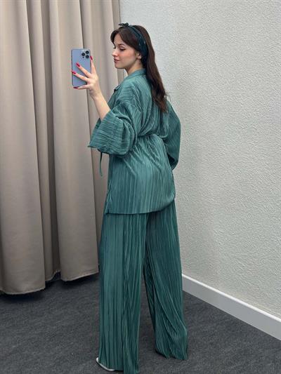 Gracias Zümrüt Pliseli Kimono Takım