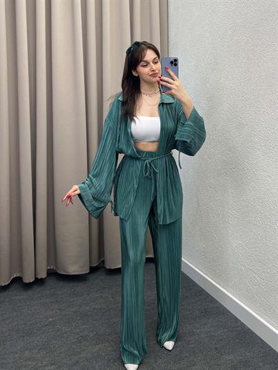 Gracias Zümrüt Pliseli Kimono Takım