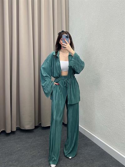 Gracias Zümrüt Pliseli Kimono Takım