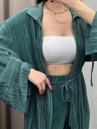 Gracias Zümrüt Pliseli Kimono Takım