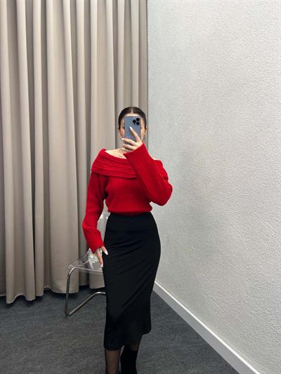 Gravity Kırmızı Triko Oversize Kazak