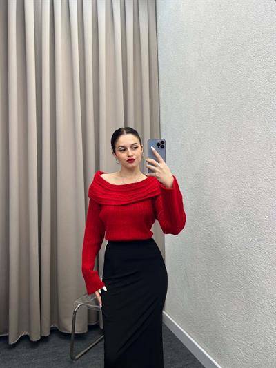 Gravity Kırmızı Triko Oversize Kazak