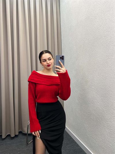 Gravity Kırmızı Triko Oversize Kazak