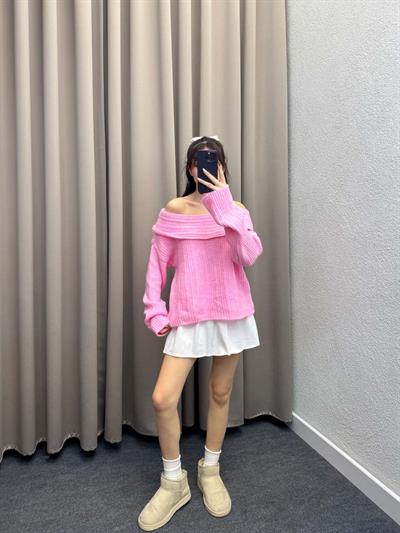 Gravity Pembe Oversize Triko Kazak