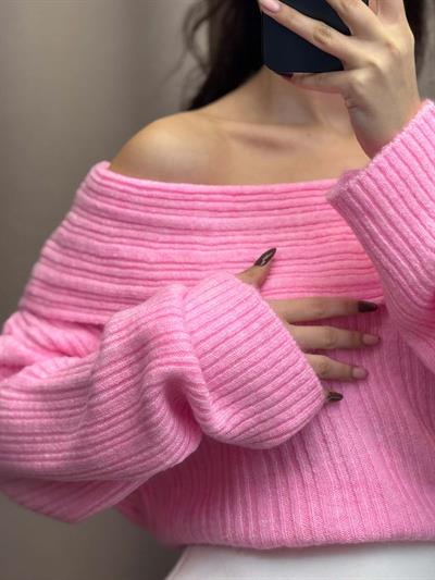 Gravity Pembe Oversize Triko Kazak