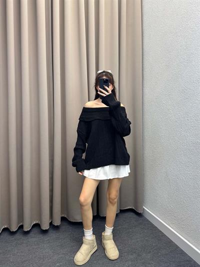 Gravity Siyah Oversize Triko Kazak