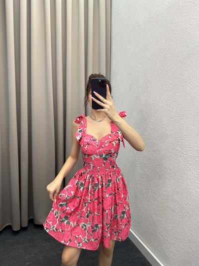 Güllü Kırmızı Bani Elbise