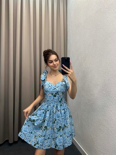 Güllü Mavi Bani Elbise