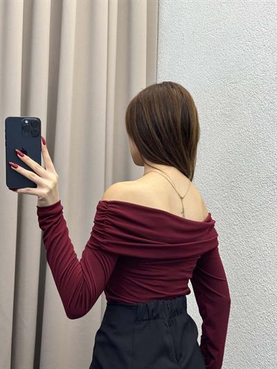 Halikarnas Kayık Yaka Bordo Bluz