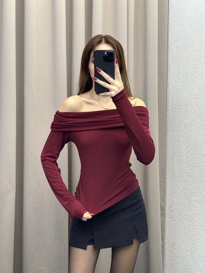 Halikarnas Kayık Yaka Bordo Bluz