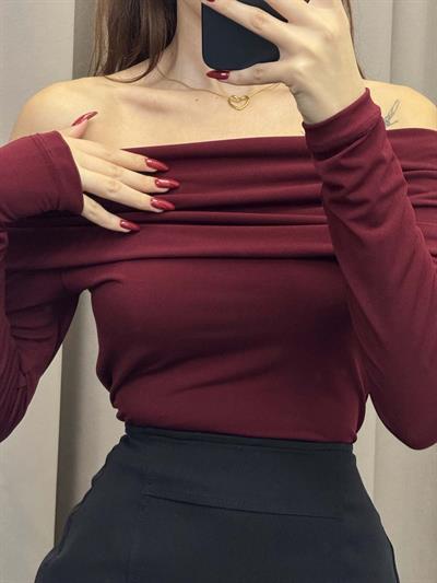 Halikarnas Kayık Yaka Bordo Bluz