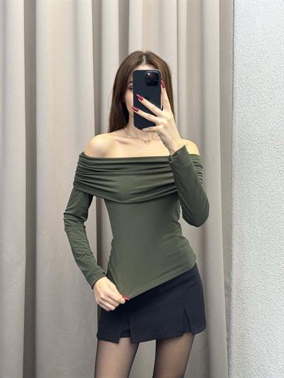 Halikarnas Kayık Yaka Haki Bluz