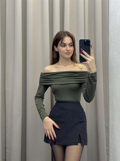 Halikarnas Kayık Yaka Haki Bluz