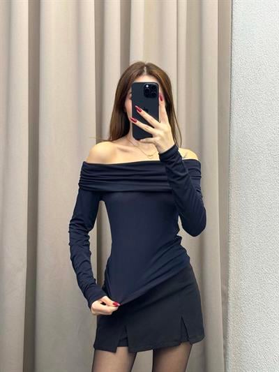 Halikarnas Kayık Yaka Lacivert Bluz