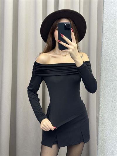 Halikarnas Kayık Yaka Siyah Bluz