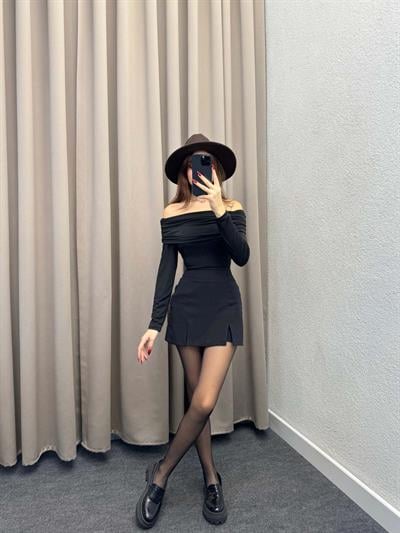 Halikarnas Kayık Yaka Siyah Bluz