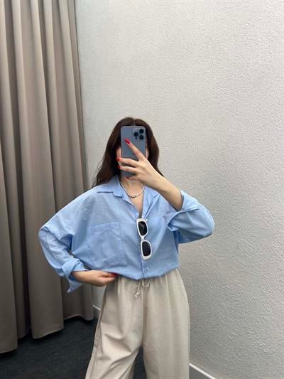 Ham Keten Bebe Mavi Gömlek