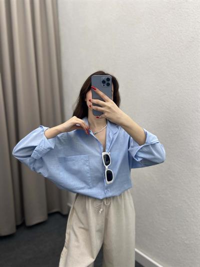 Ham Keten Bebe Mavi Gömlek