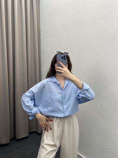 Ham Keten Bebe Mavi Gömlek